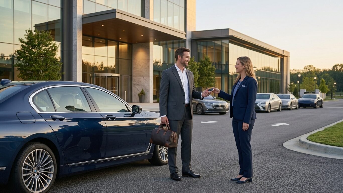 Buford Car Rental customer picking up a luxury vehicle in Buford, Georgia